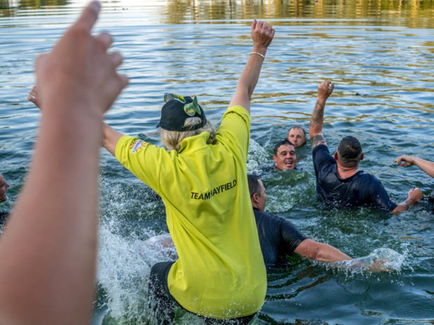 Hayfield anglers and staff celebrate David Burley's victory at Mega Match This 2018